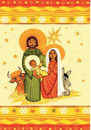 CAV13 Pack 5 Christmas Cards (Holy Family with Ox and Ass) Bilingual