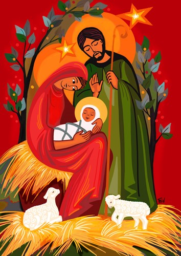 CAV14 Pack 5 Christmas Cards (Bethlehem Stable) Bilingual