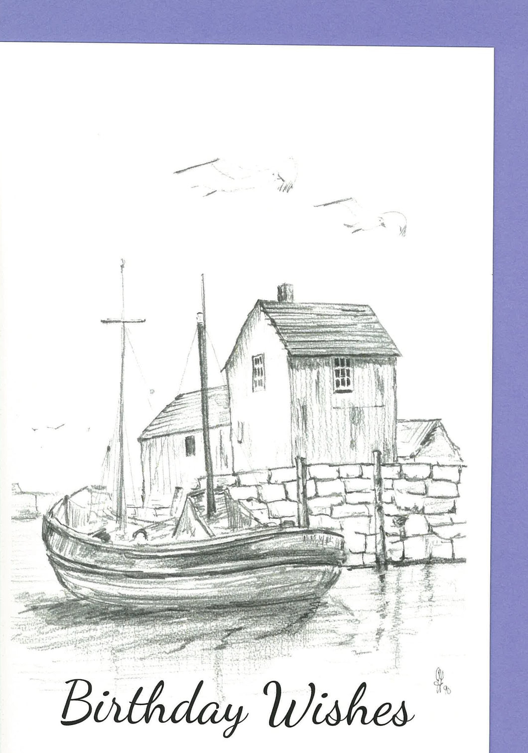 JF01 Fishing Boat at Quay Birthday Card (Pack of 4)