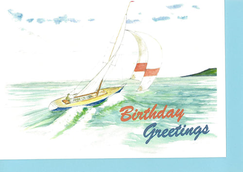 JF04 Yacht at Sea Birthday Card (Pack of 4)