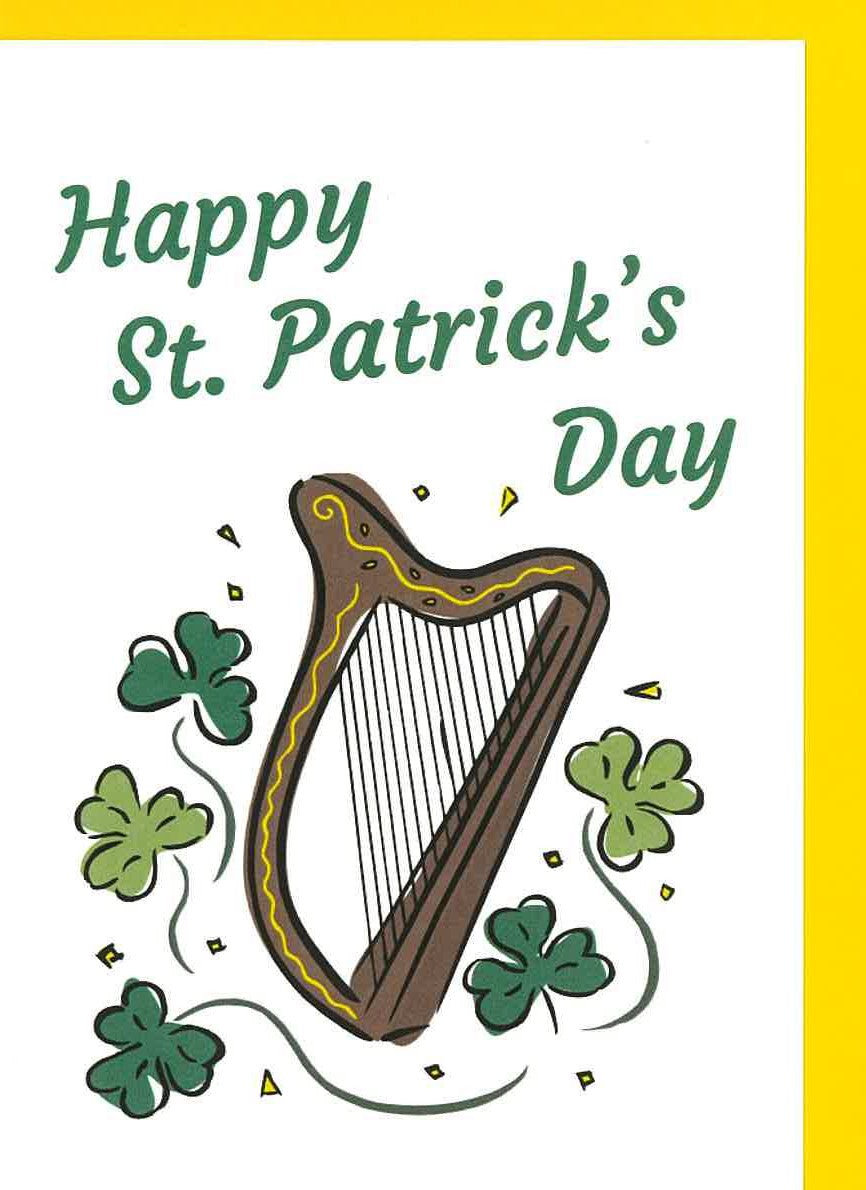 PfE Pack of 4 St Patrick's Day Cards (Harp and Shamrocks)